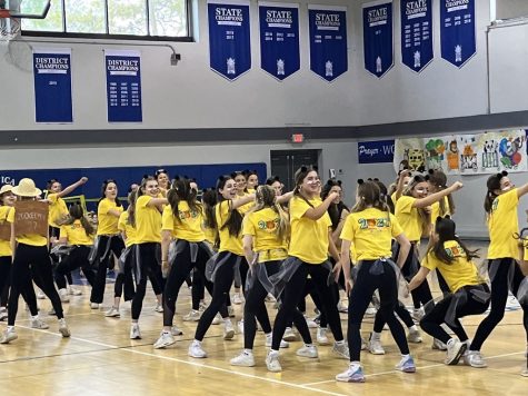 The eighth graders performing their dance